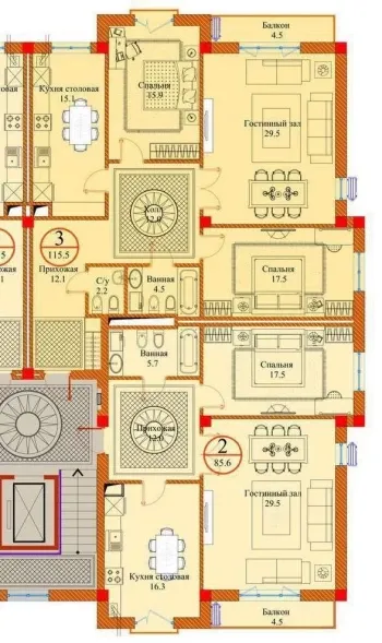 200 m², ko'p xonali kvartira, 2/7-1