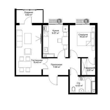 51 м², 2-комн. квартира, 13/15-1