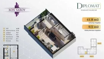 51 м², 1-комн. квартира, 15/16-0