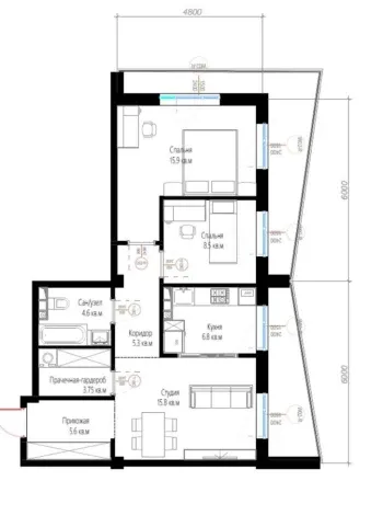 94 м², 3-комн. квартира, 14/16-0