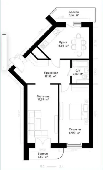 71 м², 2-комн. квартира, 5/8-0
