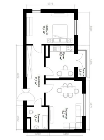 65 м², 2-комн. квартира, 3/8-3