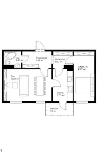 50 м², 2-комн. квартира, 9/16-2