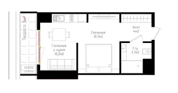 38 м², 2-комн. квартира, 12/24-1