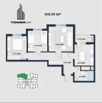 64 m², 3-xonali kvartira, 10/16-1