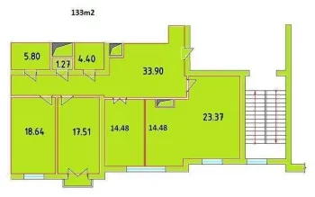 133 м², 4-комн. квартира, 9/9-1