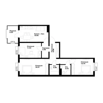 80 м², 4-комн. квартира, 9/16-3