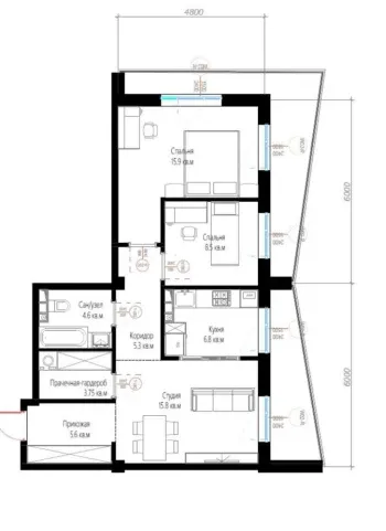 94 м², 3-комн. квартира, 14/16-2