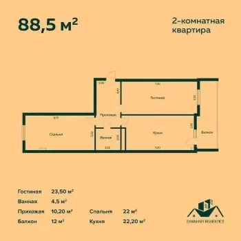 88 м², 3-комн. квартира, 8/12-0