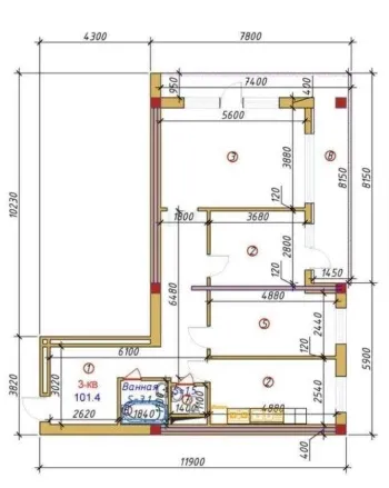 97 м², 3-комн. квартира, 2/12-2