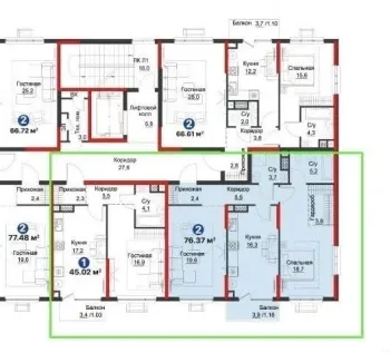 77 м², 2-комн. квартира, 3/5-2