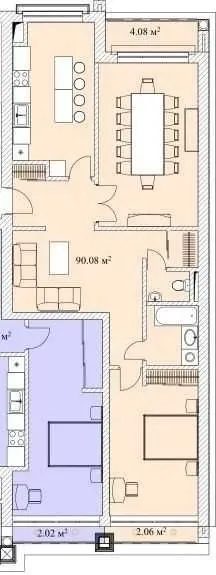 85 м², 3-комн. квартира, 4/7-1