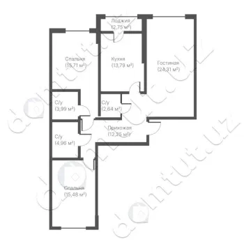 94 m², 3-xonali kvartira, 8/12-1