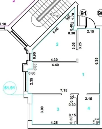 61 м², 2-комн. квартира, 10/12-1