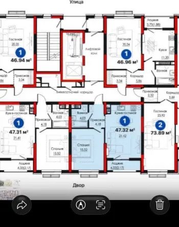 48 м², 2-комн. квартира, 11/12-1