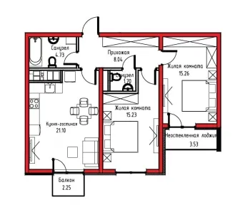 49 m², 2-xonali kvartira, 2-16/16-0