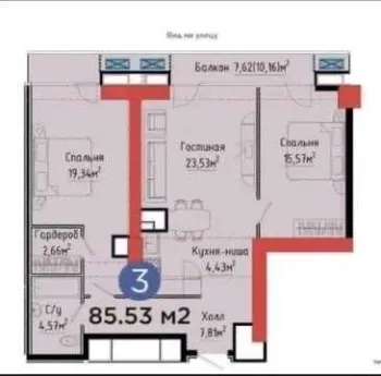 85 м², 3-комн. квартира, 23/28-2