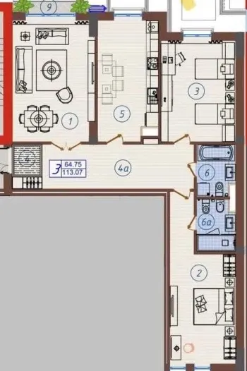 115 м², 3-комн. квартира, 5/10-1