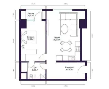 24 м², 1-комн. квартира, 22/24-2