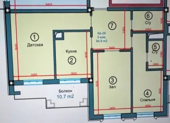 94 м², 3-комн. квартира, 11/13-0