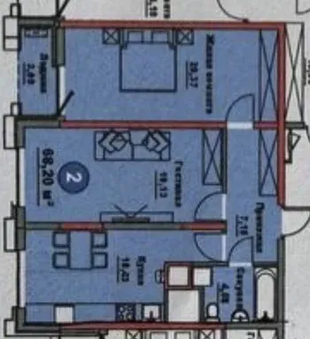 68 м², 2-комн. квартира, 6/14-1