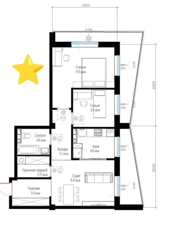 73 м², 3-комн. квартира, 14/16-0