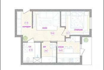55 м², 2-комн. квартира, 5/9-0