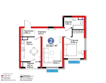 58 м², 2-комн. квартира, 8/16-3