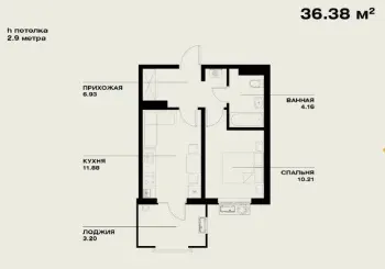 36 m², 2-xonali kvartira, 16/16-1