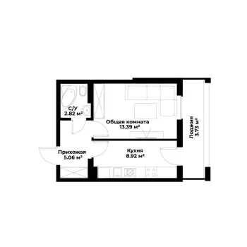 31 м², 1-комн. квартира, 9/16-0