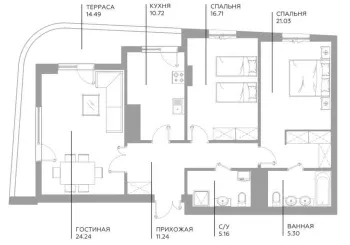 103 м², 3-комн. квартира, 5/15-2
