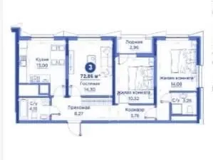 73 м², 3-комн. квартира, 15/15-0