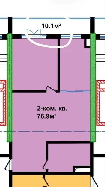 76 м², 2-комн. квартира, 15/16-1