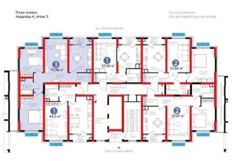 74 м², 3-комн. квартира, 3/14-1