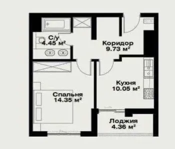 42 м², 2-комн. квартира, 7/15-2