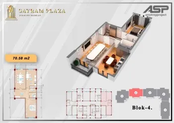 70 м², 2-комн. квартира, 4/12-1