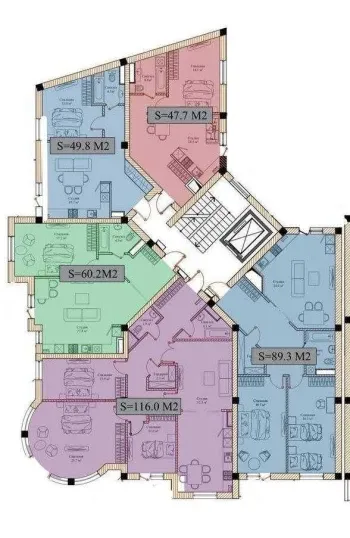 116 м², 5-комн. квартира, 2/13-1