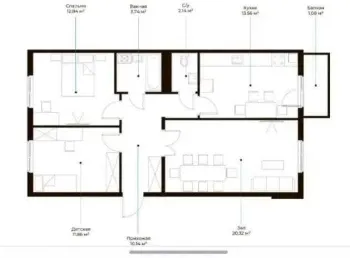 77 м², 3-комн. квартира, 4/9-1