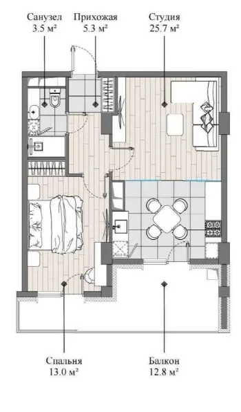 52 м², 2-комн. квартира, 4/14-1