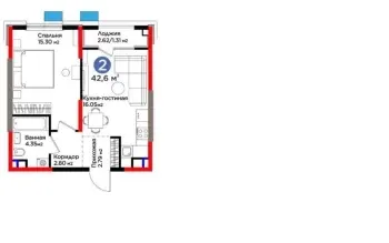 41 м², 2-комн. квартира, 4/9-3