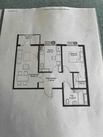 55 m², 2-xonali kvartira, 4/13-1