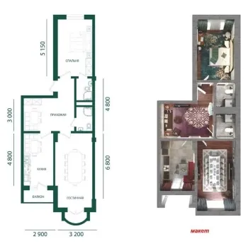 80 м², 2-комн. квартира, 9/11-1