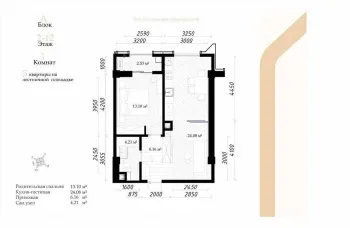 54 м², 2-комн. квартира, 2/12-0