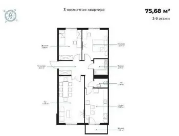 74 m², 3-xonali kvartira, 7/9-0