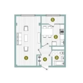 44 м², 1-комн. квартира, 7/12-0