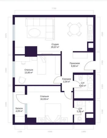 76 м², 2-комн. квартира, 19/24-2