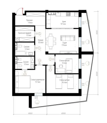 109 м², 4-комн. квартира, 14/16-1