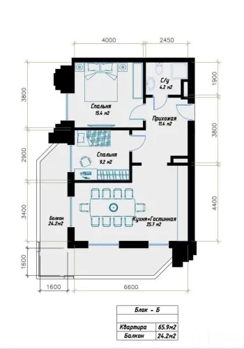 80 м², 3-комн. квартира, 14/15-1