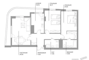 105 м², 3-комн. квартира, 13/14-3