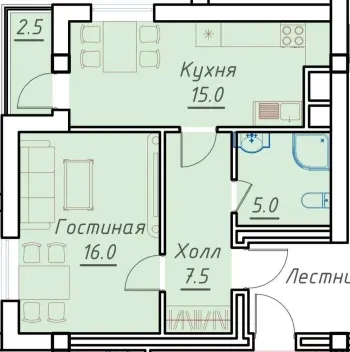 46 м², 1-комн. квартира, 5/8-2